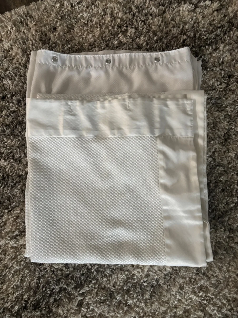 White Textured Shower Curtain Panel with Grommets (2) -used in guest Bathroom